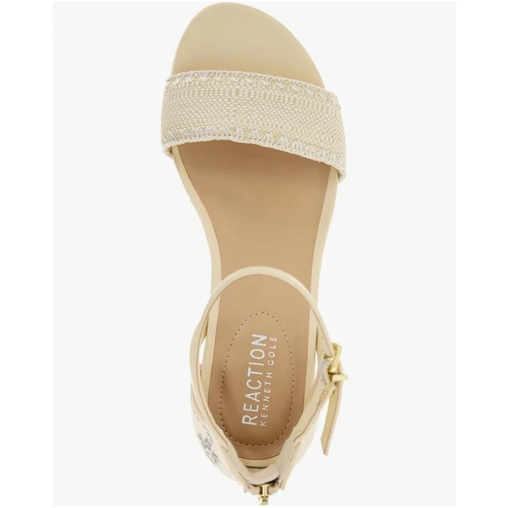 Kenneth Cole Women Macrame Strap Zipper Espadrille Wedge Platform 10 M Ivory